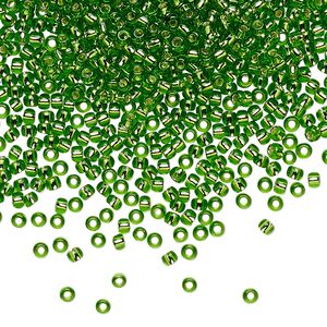 Seed bead, TOHO BEADS®, glass, pkg/7.5g, #11 round, transparent silver-lined peridot (TR-11-27).