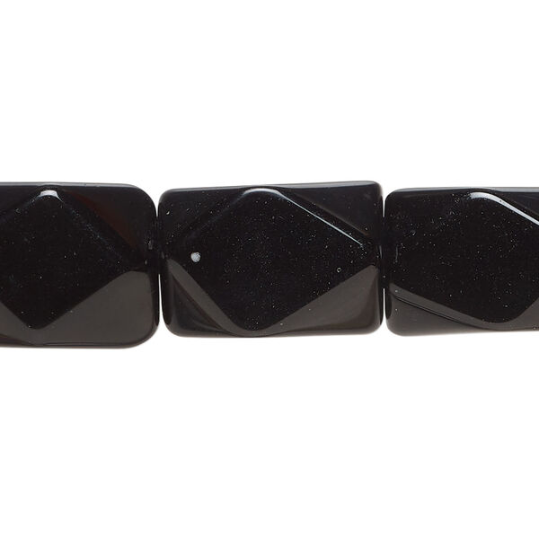 Bead 1pkg1 glass, opaque black, 16x12mm-19x13mm 4-sided rectangle, 15 inches. image number 0