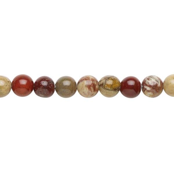 Bead, rainbow brecciated jasper (natural), 6mm round, B grade, Mohs hardness 6-1/2 to 7. Sold per 15-1/2" to 16" strand. image number 0