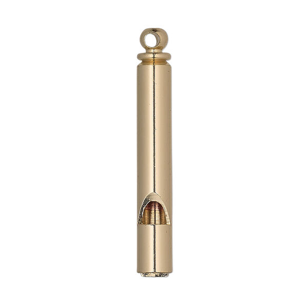 Focal, gold-finished brass, 36x5mm round tube whistle. Sold per pkg of 2. image number 0