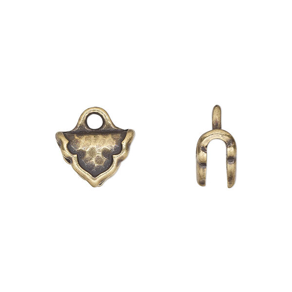 Crimp end, TierraCast®, antique brass-plated pewter (tin-based alloy), 12x8mm palace, 2.7mm inside diameter. Sold per pkg of 2. image number 0