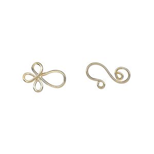 Clasp hook&eye 1pkg10 gold-plated, 22x8.5mm, brass 1-strand