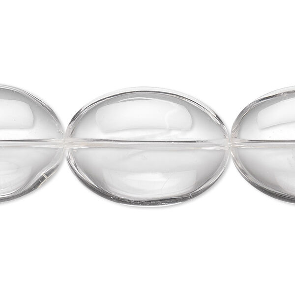 Bead, quartz crystal (natural), 25x18mm flat oval, A- grade, Mohs hardness 7. Sold per 8-inch strand, approximately 5 beads. image number 0