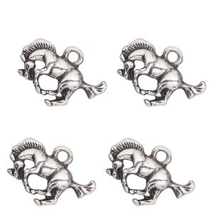 Charm, antique silver-finished "pewter" (zinc-based alloy) , 19x9mm single-sided mustang. Sold per pkg of 4.