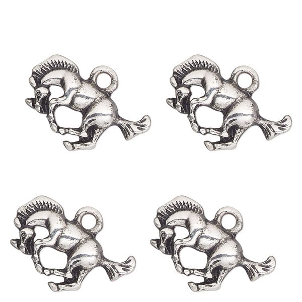 Charm, antique silver-finished "pewter" (zinc-based alloy) , 19x9mm single-sided mustang. Sold per pkg of 4. image number 0