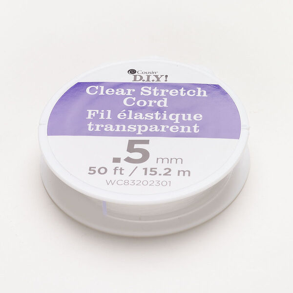 Cord, stretch elastic, pkg/50 feet, clear, 0.5mm round. image number 0