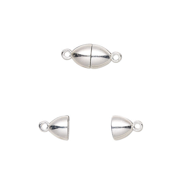 Clasp, magnetic, sterling silver, 10x6mm oval with 3mm jump ring. Sold individually. image number 0