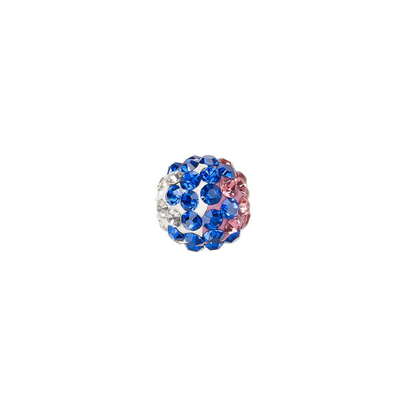 Bead, Egyptian glass rhinestone / epoxy / resin, white / pink / cobalt blue, 10mm round with pav&eacute; wave design. Sold individually. image number 0