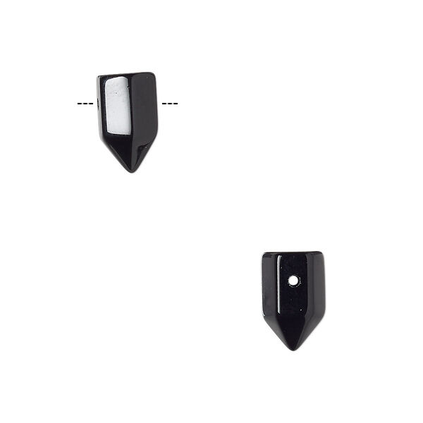 Bead, black onyx (dyed), 11x5mm-13x5mm hand-cut top-drilled point, B grade, Mohs hardness 6-1/2 to 7. Sold per pkg of 2. image number 0
