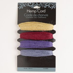 Cord assortment, hemp, mixed colors, 1mm round. Sold per pkg of 40 yards.