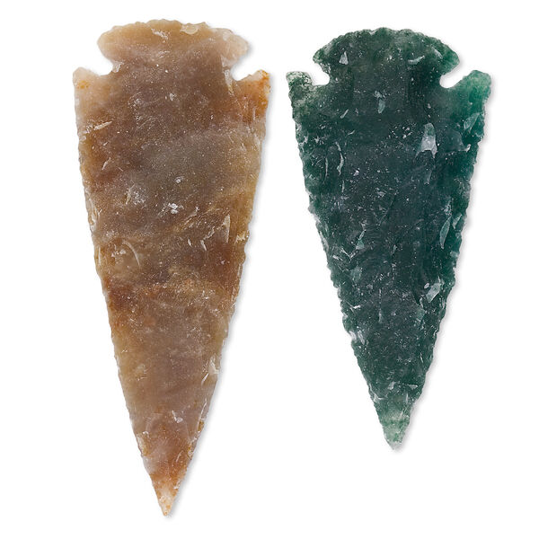 Focal, fancy jasper (natural), 2-1/2 x 1 to 3-1/2 x 1-1/4 inch hand-knapped arrowhead, B- grade, Mohs hardness 6-1/2 to 7. Sold per pkg of 2. image number 0