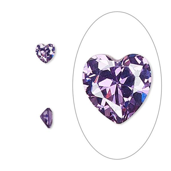 Gem, cubic zirconia, amethyst purple, 5mm faceted heart, Mohs hardness 8-1/2. Sold per pkg of 2. image number 0