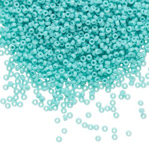 Seed bead, Miyuki, glass, pkg/35g, #15 rocaille, opaque sea opal, (RR-412L).