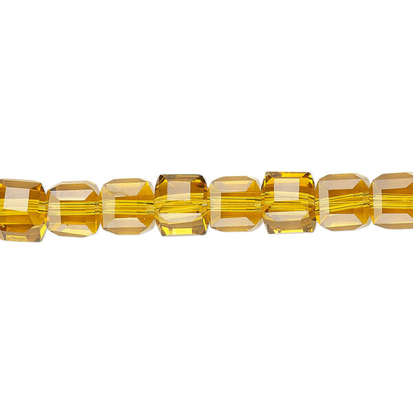 Bead 1pk 18 facets transparent gold, Celestial Crystal® 6mm cube 15.5-16 inch image number 0