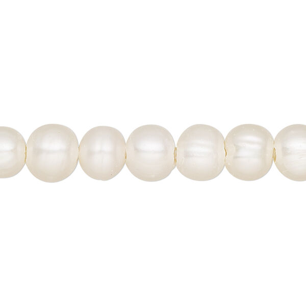 Pearl, cultured freshwater (bleached), white, 7-8.5mm semi-round, C- grade, Mohs hardness 2-1/2 to 4. Sold per 8-inch strand, approximately 27-30 beads. image number 0