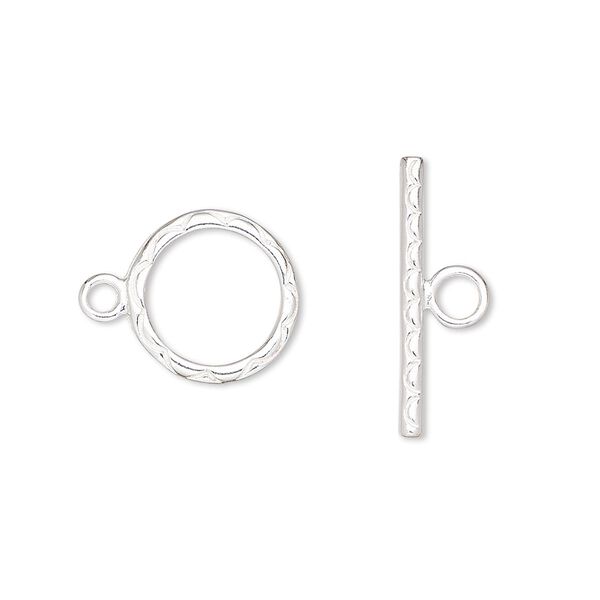 Clasp, toggle, sterling silver, 13mm with scalloped pattern. Sold individually. image number 0