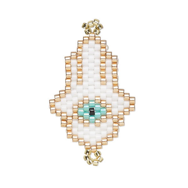 Link, Creative Touch, glass, white / copper / black, 27x20mm Hamsa hand with wards-off-the-evil-eye design. Sold individually. image number 0