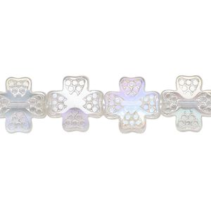 Bead, pressed glass, translucent clear AB, 12mm cross. Sold per 15-1/2" to 16" strand.