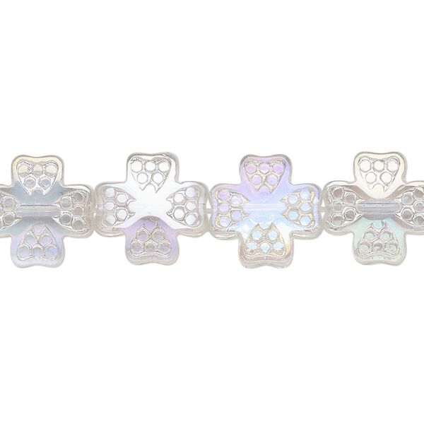 Bead, pressed glass, translucent clear AB, 12mm cross. Sold per 15-1/2" to 16" strand. image number 0