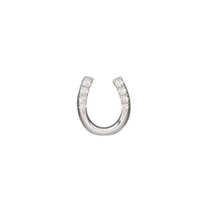 Slide, sterling silver and cubic zirconia, clear, 12mmx11mm single-sided horseshoe. Sold individually.