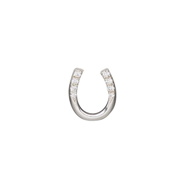 Slide, sterling silver and cubic zirconia, clear, 12mmx11mm single-sided horseshoe. Sold individually. image number 0