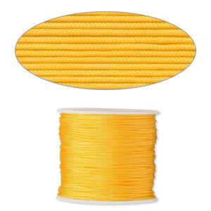 Cord, imitation silk, yellow, 1mm. Sold per 100-foot spool.
