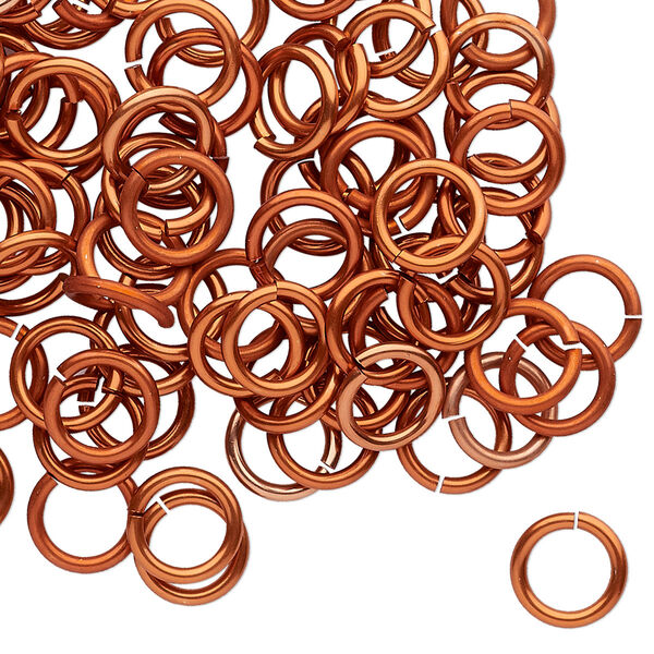 Jump ring, anodized tempered aluminum, orange copper, 8mm round, 5.6mm inside diameter, 17 gauge. Sold per pkg of 100. image number 0
