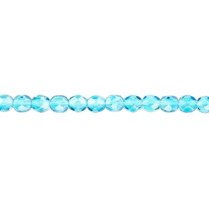 Bead, Czech fire-polished dipped décor glass, translucent turquoise blue, 4mm faceted round. Sold per pkg of 1,200 (1 mass).