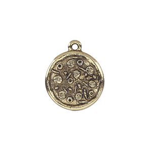 Charm, antique gold-plated pewter (tin-based alloy), 17mm single-sided pizza. Sold per pkg of 2.