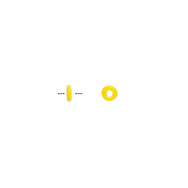 Bead, Czech pressed glass, opaque yellow, 4x1mm ring. Sold per pkg of 100. image number 0