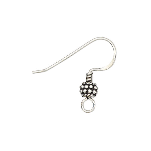 Ear wire, antiqued sterling silver, 22mm fishhook with 5x4mm oval and 3mm coil with open loop, 19-21 gauge. Sold per pkg of 2 pairs. image number 0