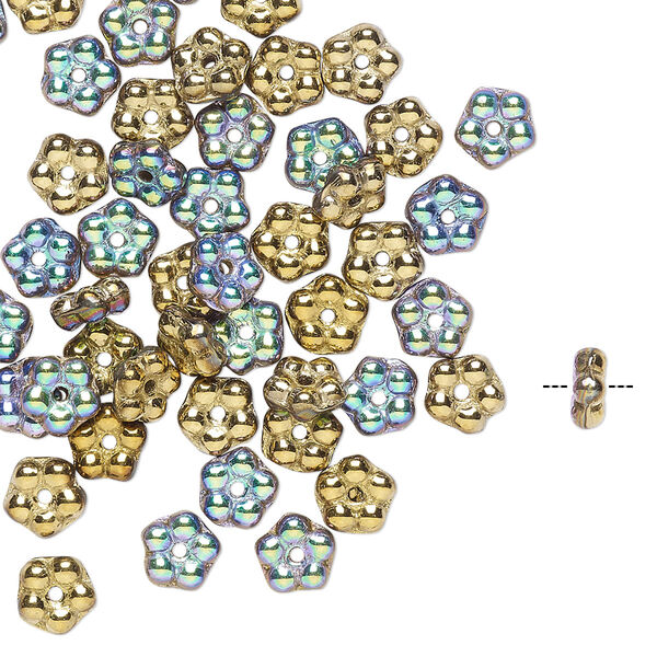 Bead, Preciosa, Czech pressed glass, opaque glittery amber, 5x2mm forget-me-not flower. Sold per pkg of 50. image number 0
