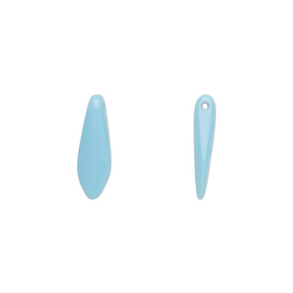 Bead, Czech pressed glass, opaque turquoise blue, 15.5x5mm top-drilled dagger. Sold per 15-1/2" to 16" strand, approximately 135-150 beads. image number 0