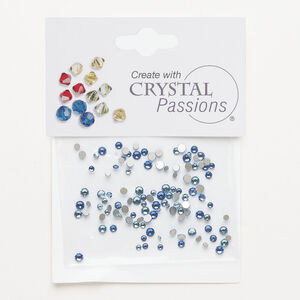 Flat back mix 1pkg120 aquamarine and sapphire foil back, Crystal Passions&reg; rhinestone 1.70-2.70mm round SS5 / SS7 / SS9