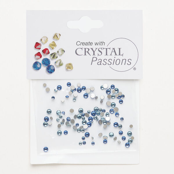 Flat back mix 1pkg120 aquamarine and sapphire foil back, Crystal Passions&reg; rhinestone 1.70-2.70mm round SS5 / SS7 / SS9 image number 0
