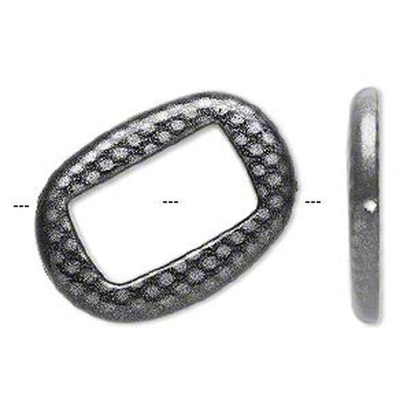 Bead, acrylic, silver and black, 45x32mm diagonally drilled flat open oval with snakeskin design and 29x17mm center hole. Sold per pkg of 24. image number 0