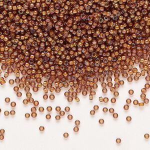 Seed bead, Miyuki, glass, pkg/250g, #15 rocaille, translucent white-lined luster dark topaz, (RR-3761).