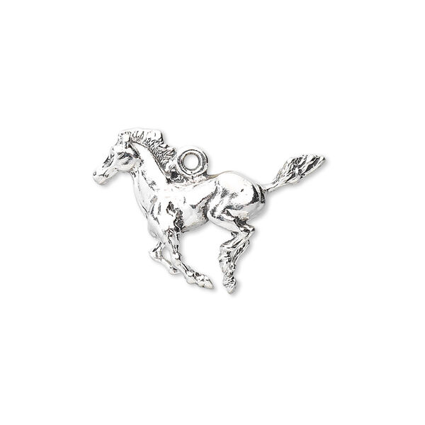 Charm, sterling silver, 24x17mm galloping mustang. Sold individually. image number 0