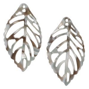Focal, resin, grey and brown, 39x22mm leaf with cutouts. Sold per pkg of 4.