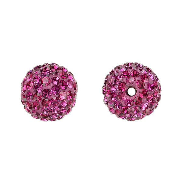 Bead, glass rhinestone / epoxy / resin, fuchsia, 14mm round. Sold individually. image number 0