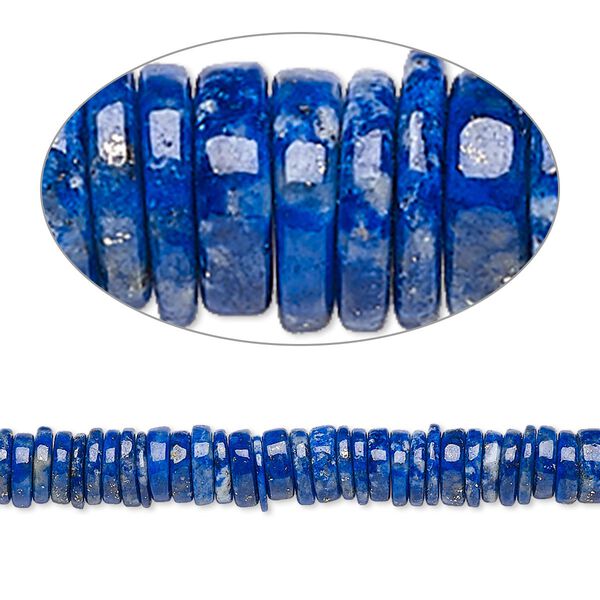 Bead, lapis lazuli (natural), 4x1mm-6x2mm hand-cut rondelle, B- grade, Mohs hardness 5 to 6. Sold per 8-inch strand, approximately 100-150 beads. image number 0