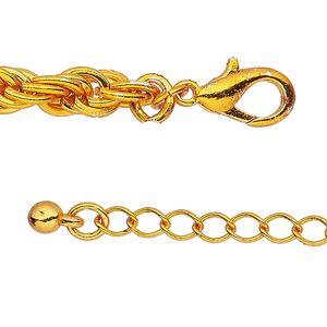 Chain 1pkg1 French rope, 6mm / lobster claw clasp, anodized orange / steel / brass 7.5 inch