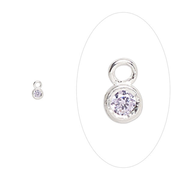 Drop, sterling silver and cubic zirconia, June alexandrite, 2.5mm single-sided birthstone round. Sold per pkg of 2. image number 0