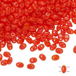 Bead, Preciosa Twin™, Pressed Twin, Czech pressed glass, jelly orange, 5x2.5mm oval with 2 holes. Sold per 10-gram pkg.