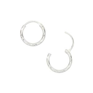 Earring hoop 1pkg2 sterling silver, 12mm diamond-cut / endless loop, 1 pair