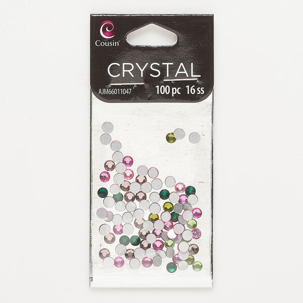 Flat back mix, glass, mixed pinks and greens, 3.8-4mm faceted round, SS16. Sold per pkg of 100. image number 0