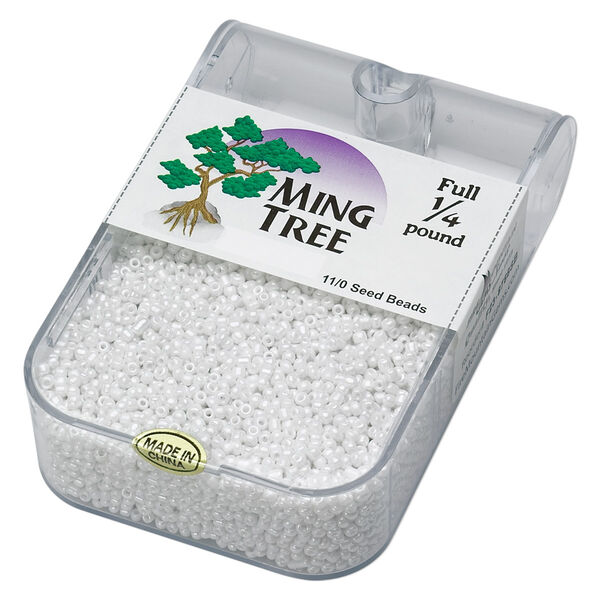 Seed bead, Ming Tree™, glass, pkg/1/4 pound, #11 round, opaque luster white. image number 0