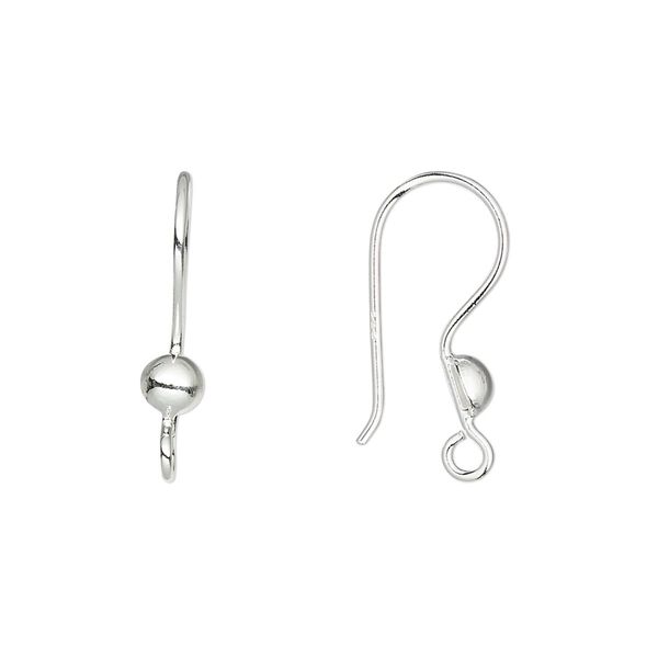 Ear wire fishhook 1pkg4 sterling silver, 19mm half-ball design / open loop, 21 gauge 2 pair image number 0