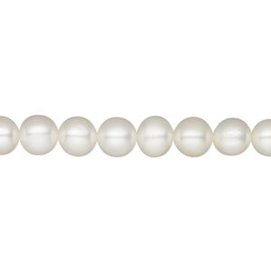 Pearl, White Lotus™, cultured freshwater (bleached), white, 6-6.5mm semi-round, B+ grade, Mohs hardness 2-1/2 to 4. Sold per 15-1/2" to 16" strand.