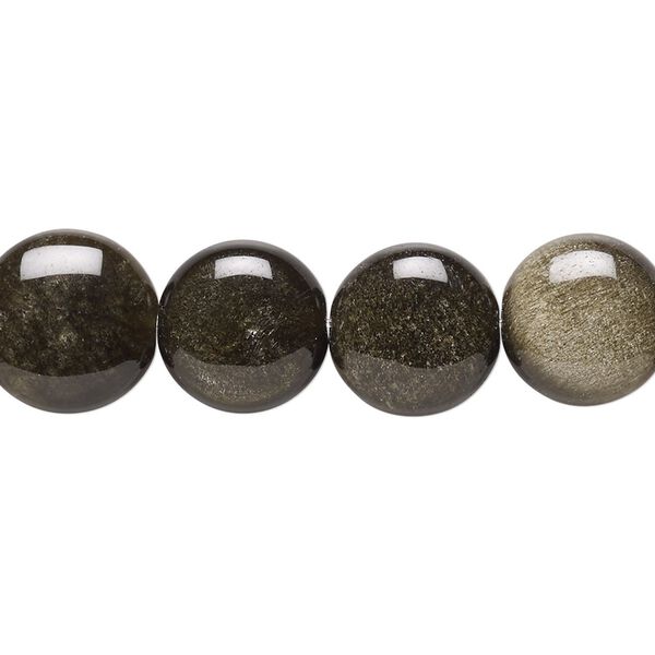 Golden sheen obsidian 1pkg1, flat round bead natural 15.5-16 inch 12mm image number 0